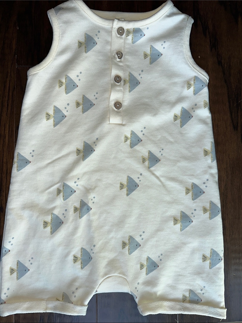 Rylee + Cru Sleeveless Cream Romper with Light Blue Fish Print